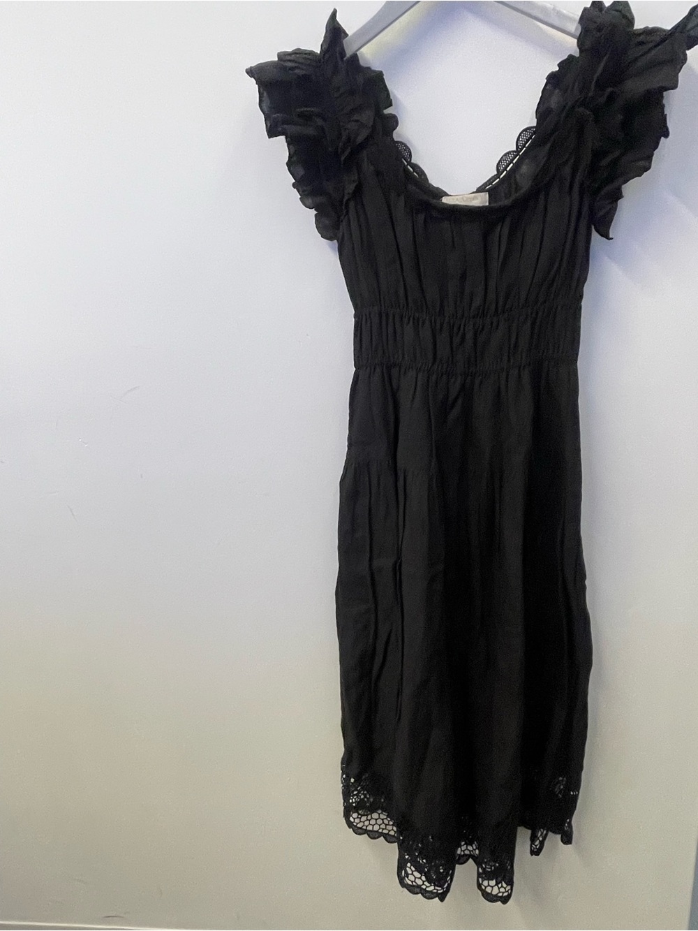 Ulla Johnson Black Ruffle Sleeve Midi Dress